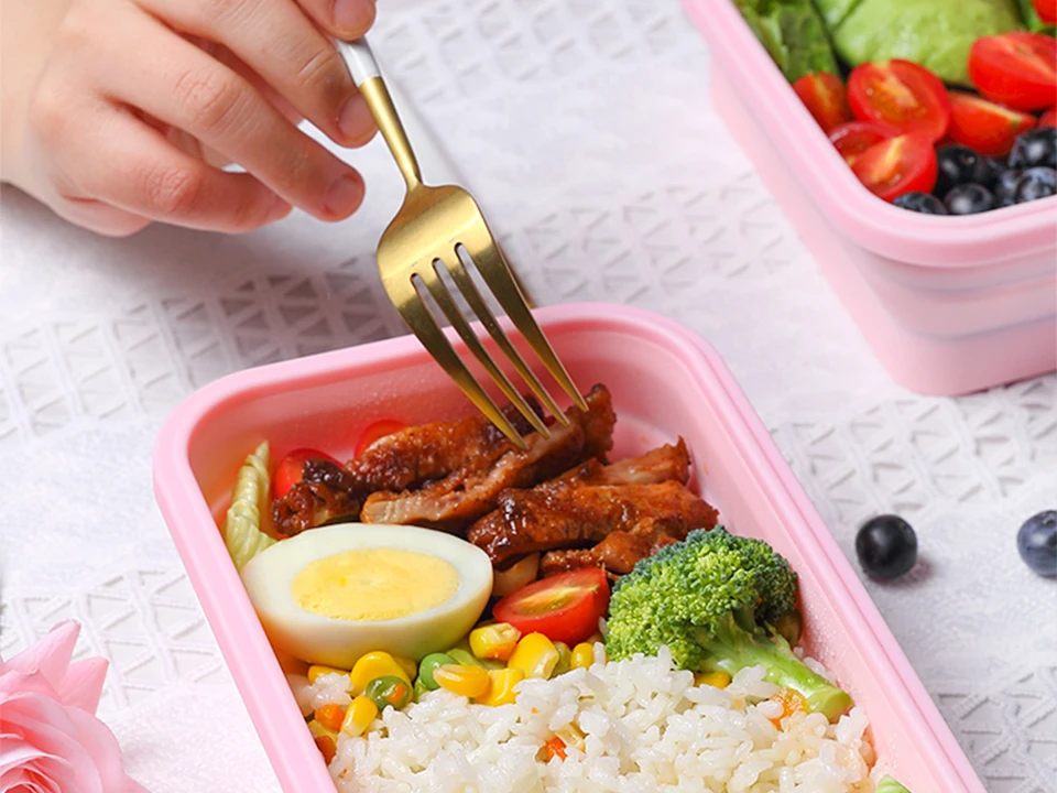 Силиконовый складной Ланч-бокс, контейнер для хранения еды, Bento BPA Free, Microwavable, портативный, для пикника, кемпинга, прямоугольная, открытая коробка