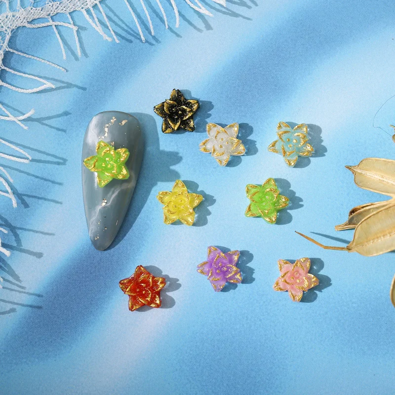 50Pcs/Lot 8.5x8.5mm Nail Art Charms Star Shaped Flower Nail Art Design Flatback Resin Beads Manicure Multicolor Flowers