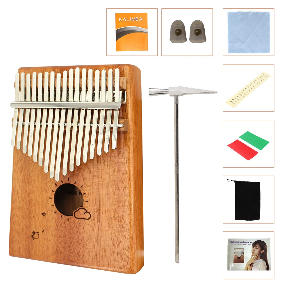 

17 Keys Kalimba Mahogany Wood Thumb Finger Piano Musical Instrument Lightweight Portable Music Elements for Beginner