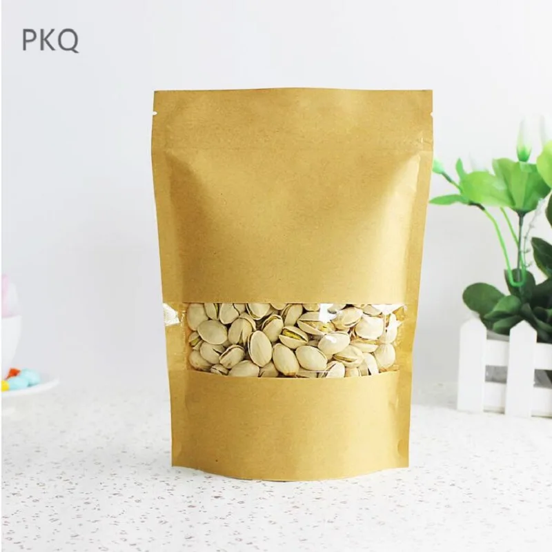 50 шт крафт-бумажные пакеты с замком на молнии окошком стоьте вверх закрывающиеся