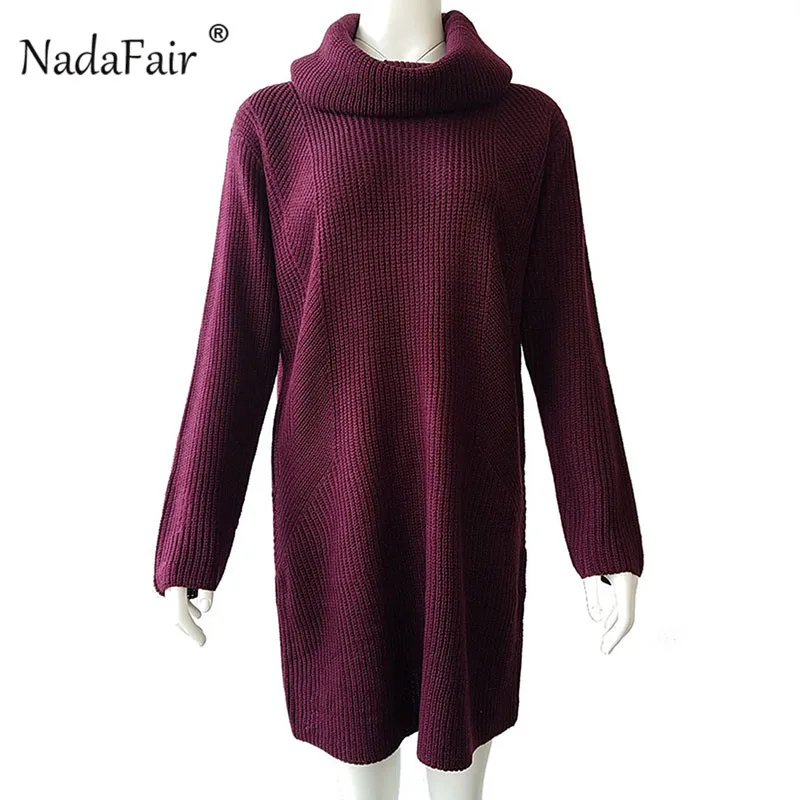 Женское вязаное платье свитер Nadafair однотонное свободное Повседневное мини