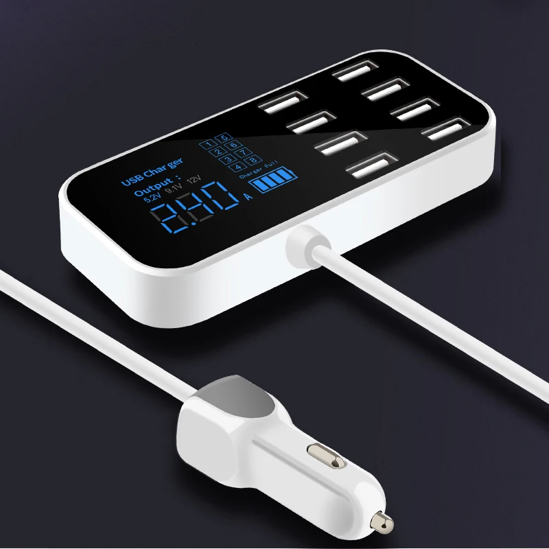 8 портов USB Автомобильное зарядное устройство цифровой дисплей мобильный телефон