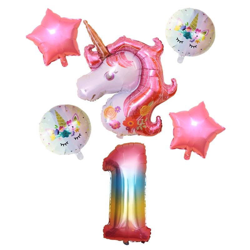 6 шт./лот Розовый Фиолетовый Радужный Единорог шар шары цифры украшения для дня