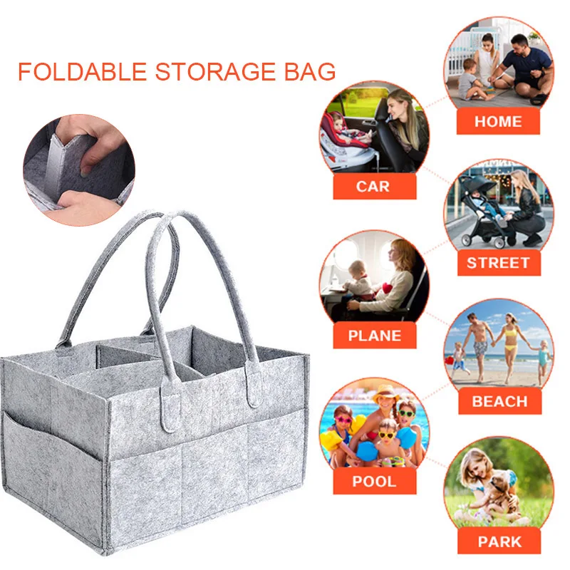 

Baby Diaper Caddy Organizer Car Travel Bag Nursery Storage Bin Felt Basket for Infant HK3