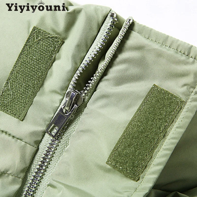 

Yiyiyouni Autumn Winter Letter Embroidery Cropped Jackets Women Zipper Pockets Parkas Women Solid Casual Cotton Padded Female