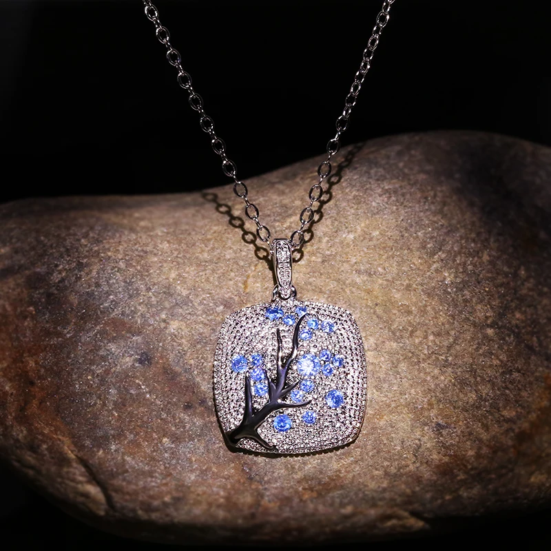 

Exquisite High-end Jewelry Red Zircon Leaf Branch Pendant Ladies Branch Sparkling Pink Cherry Tree CZ Exquisite Fashion