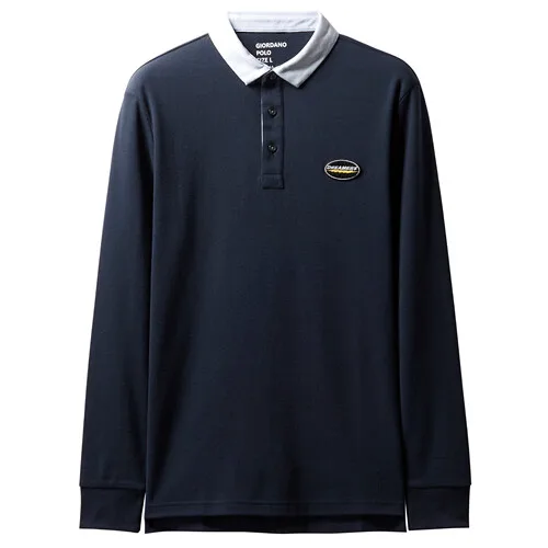 66Blue Giordano джемпер с классическим воротником и застежкой на пуговицах, из натурального хлопка, имеется небольшая вышивка на груди - Цвет: 66Blue