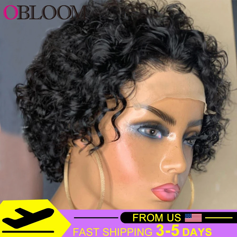 Curly Pixie Cut Wig 13x4 Lace Front Human Hair Wigs 250% Short Bob Wig Remy Brazilian Hair Wigs For Women Curly Short Wig