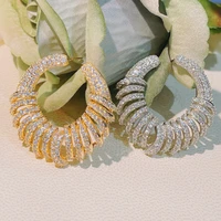 hibride delicate cubic zircon luxury geometry big wedding stud earrings for women engagement party bridal jewelry gift e 1008