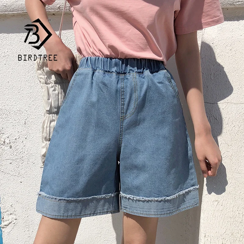 

Летние женские винтажные джинсовые шорты размера плюс с широкими штанинами Свободные повседневные эластичные универсальные шорты с карма...