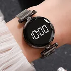 Часы Кварцевые женские круглые, люксовые спортивные электронные светодиодные с магнитным сетчатым браслетом, с сенсорным экраном, унисекс