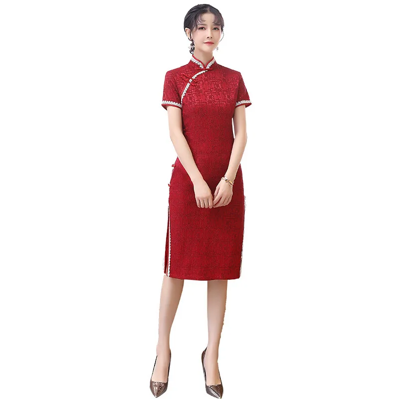 Женское винтажное кружевное платье Qipao короткое официальное в китайском стиле с