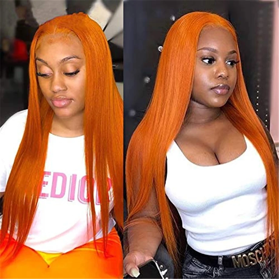 T Part Lace Frontal Wig Pre Plucked Hairline With Baby Hair Orange Ginger Remy Human Hair Wigs Malaysian Middle Lace Frontal Wig