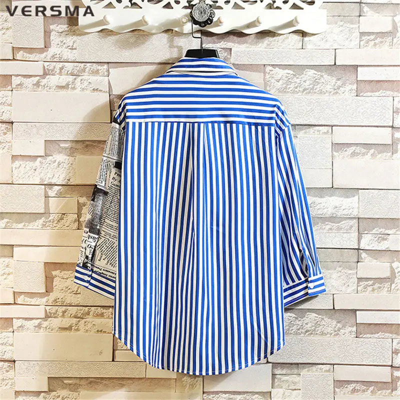 Мужская/Женская рубашка с принтом VERSMA летняя винтажная в полоску изображением