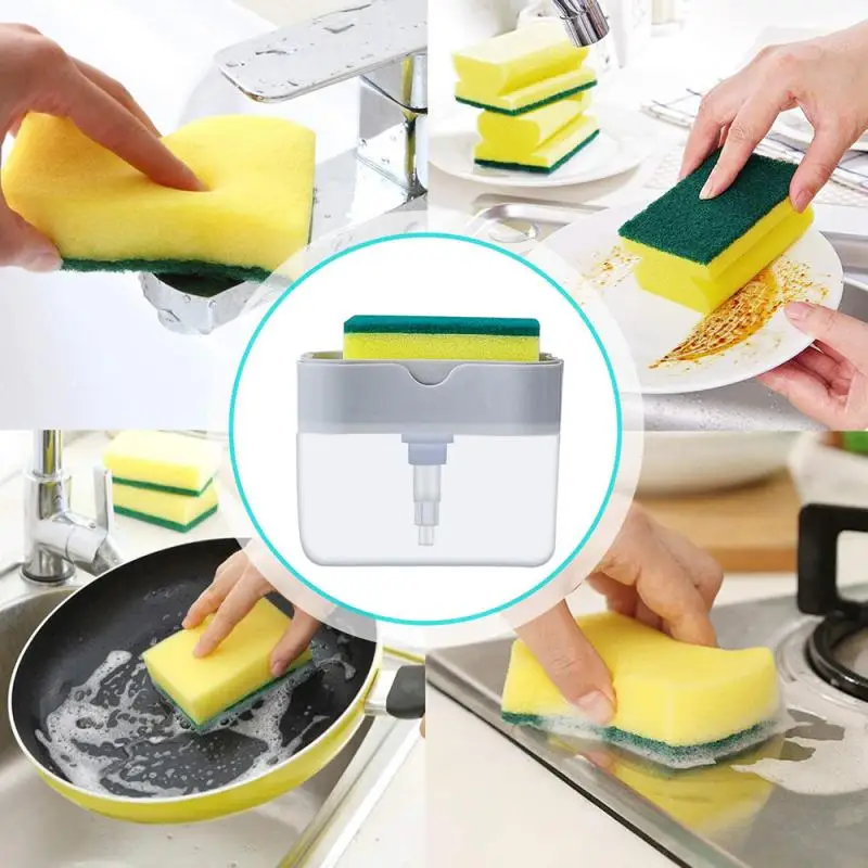 

2 In 1 Scrubbing Liquid Detergent Soap Dispenser Press-Type Liquid Soap Box Pump Organizer Kitchen Tool Bathroom Supplies