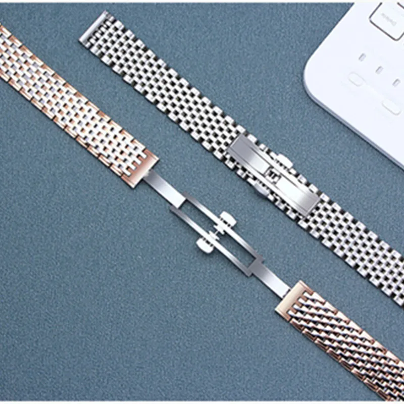 Stainless steel strap watch accessories for Longines steel strap women's double button butterfly buckle watch band diy replace