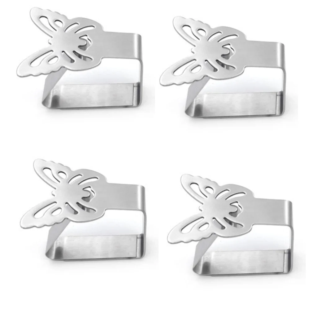 

4pcs Stainless Steel Thicken Table Cloth Clip Kitchen Tablecloth Holder Clamp for Home (Style Silver)