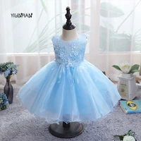 yilinhan 2021 new princess sweet toddler baby girls party dress sequined blue lace patchwork flowers sleeveless tulle dress
