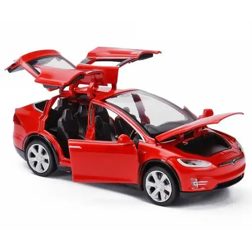 Высокая имитация 1:32 Tesla модель X90 металлическая модель Acousto-optic выдвижной игрушечный автомобиль 4 открытая дверь мигающая музыкальная детская игрушка подарок - Цвет: Red