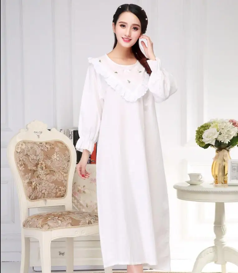 Женская кружевная ночная рубашка белая винтажная сорочка из 2019 хлопка с оборками