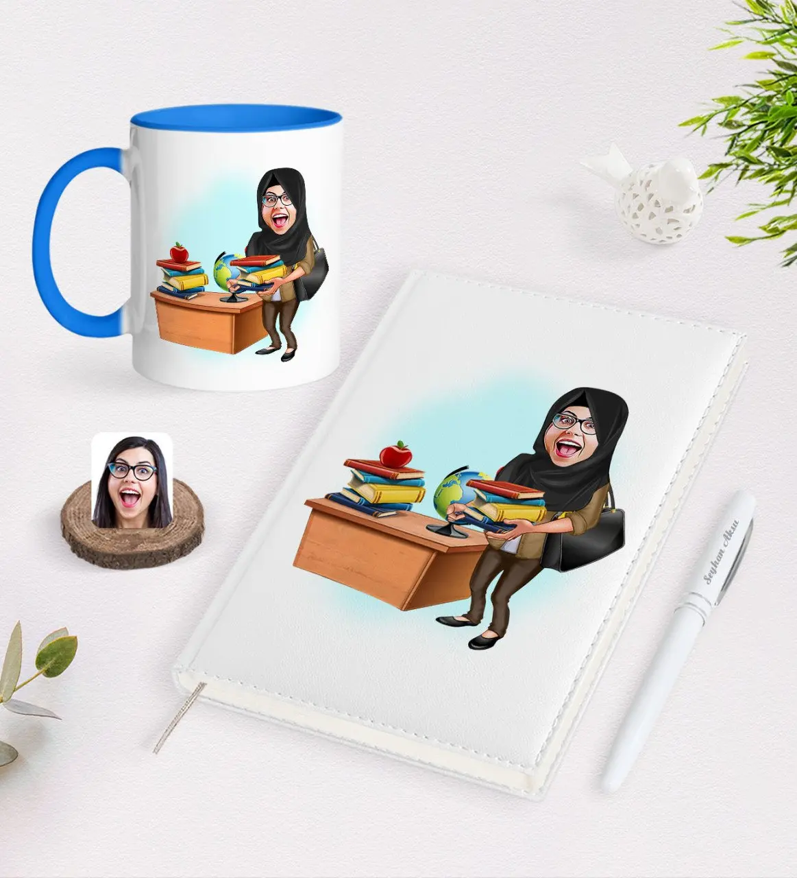 Персонализированная Женская Учительская карикатура 2021 Органайзер ручка и синяя