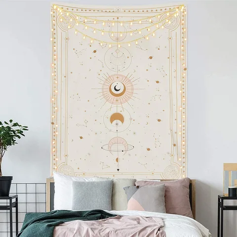Астрология Лунная фаза Таро гобелен настенный колдовские украшения для спальни Настенный декор искусство Небесный психоделический гобелен тканевый ковер