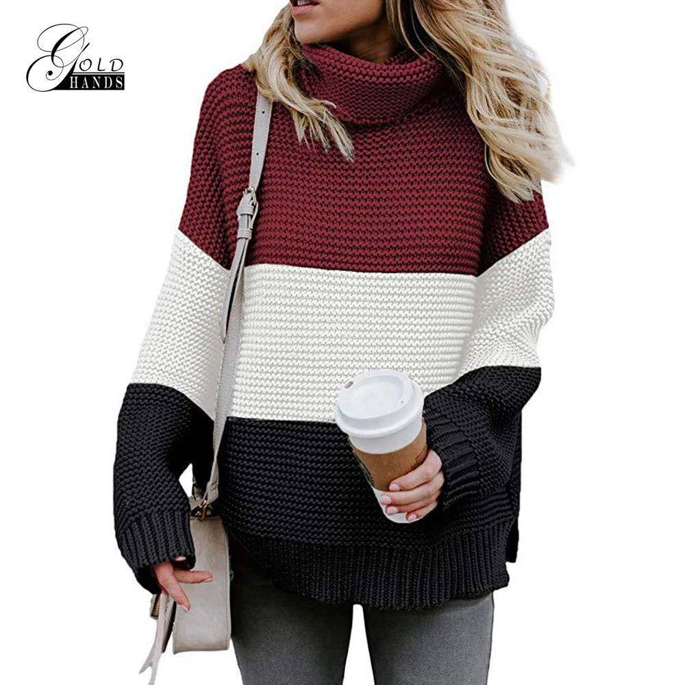 Gold Hands loose brand sweater female Knitted fashion casual pullover street style long sleeve turtleneck Autumn winter | Женская одежда