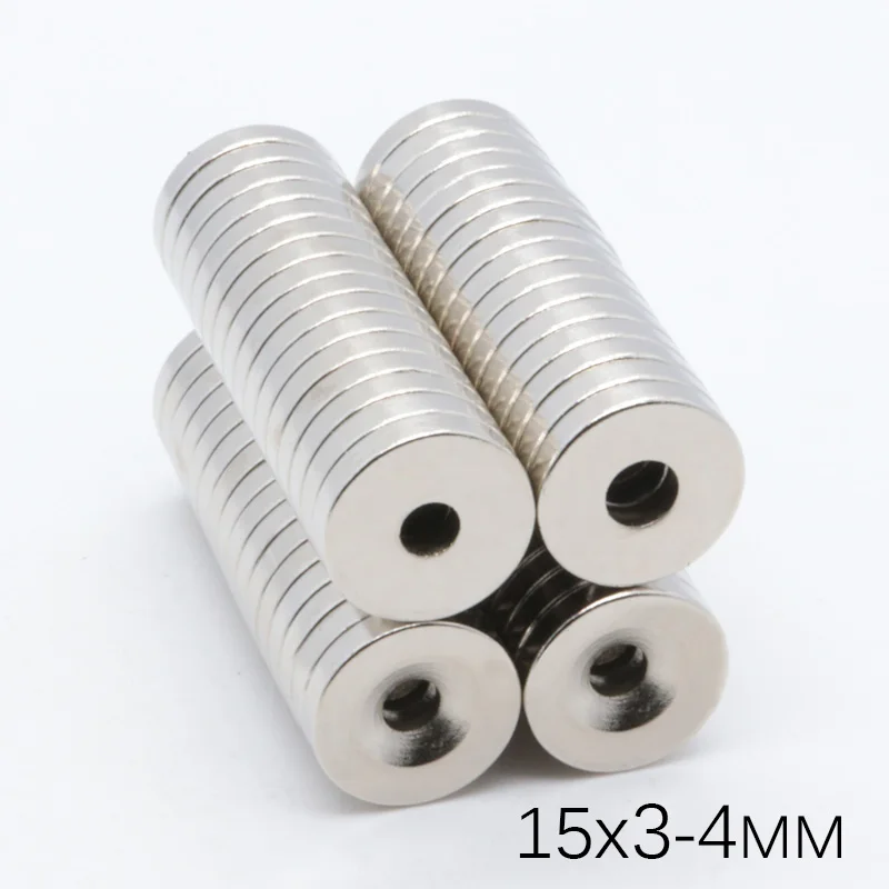 

50Pcs 15x3mm Hole 4mm Wholesale Round Countersunk Ring Magnet Super Strong Powerful Rare Earth Neodyium5*3-4mm Hot sale