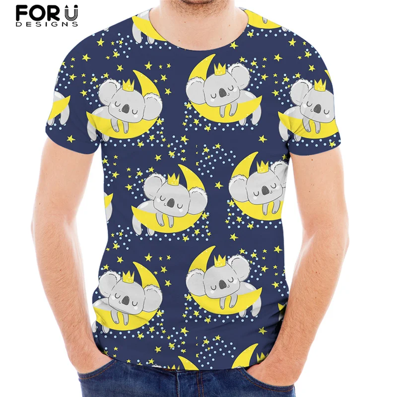 

FORUDESIGNS/мужская летняя футболка с милым мультяшным принтом, Повседневная футболка с круглым вырезом, удобные мужские короткие топы и футболк...