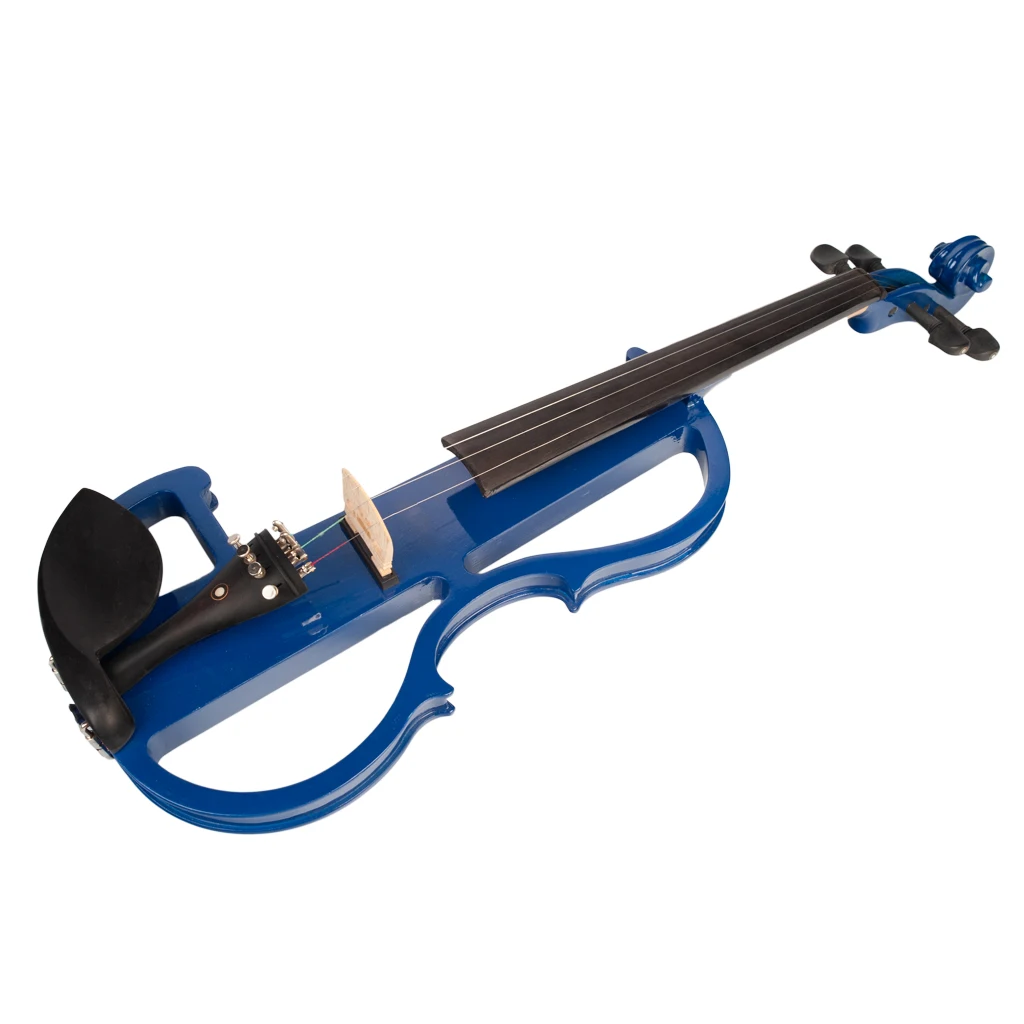 Silent Electric Solid Wood Violin 4/4 w/ Ebony Fittings in Metallic Blue w/Carrying Case+Rosin+Brazilwood Bow Student Violin enlarge