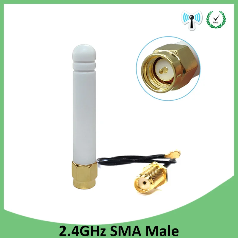 GRANDWISDOM 5pcs 2.4G antenna 3dbi sma male wlan wifi 2.4ghz antene IPX ipex 1 SMA female pigtail Extension Cable iot antena