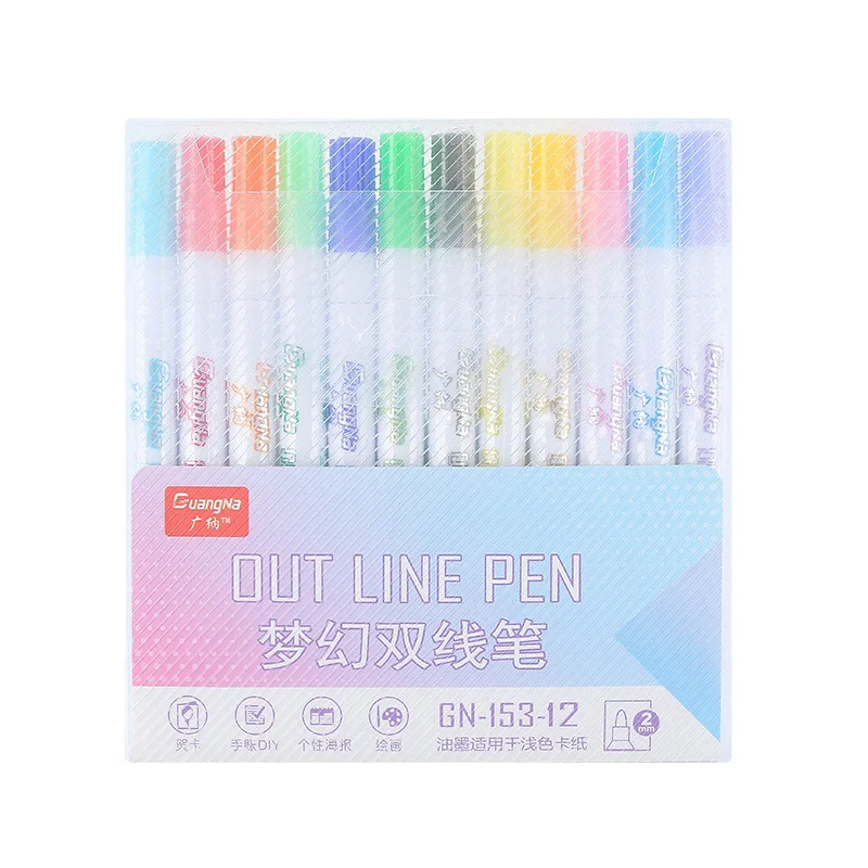 

12 Colors Double Line Pen Highlighter Art Sketching Markers Stationery Pens for Drawing Art Painting Doodling School Supplies