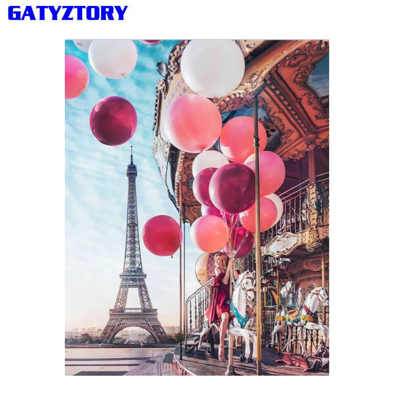 

Frame Picture DIY Painting By Numbers Paris Balloon Handpainted Oil Painting Wall Art Picture Acrylic Unique Gift For Home Decor