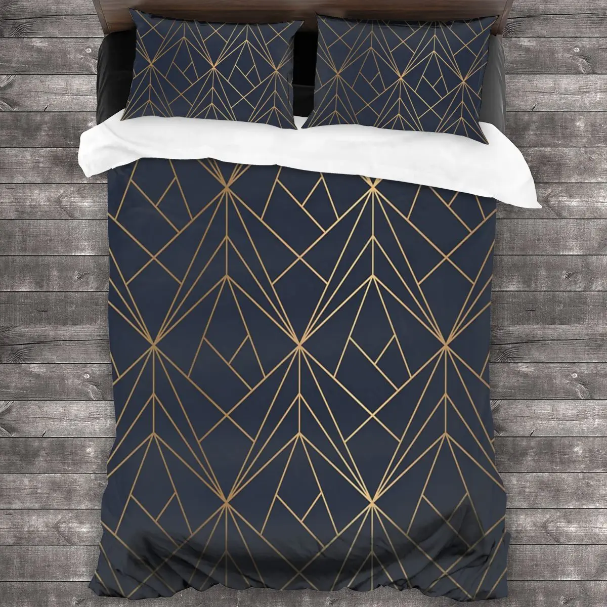 

Navy Blue Gold Geometric Pattern Linens Bedspread Bedding Set Duvet Cover Bed Plaid Quilt Cover 90 Bedding Set Luxury