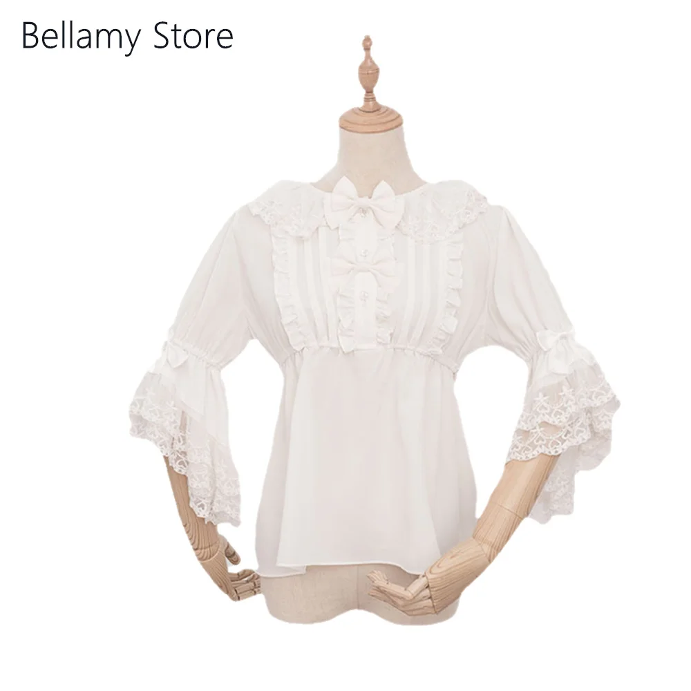 

Made for you Customized gorgeous Lolita Gothic Lace bow Round neck medium length sleeve shirt