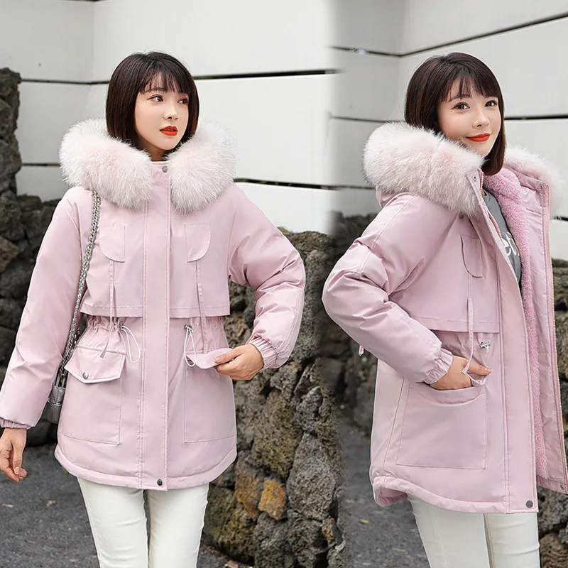 Ladies Coats and Jackets Winter The New Thicken Parker Down Cotton Clothes Waist Small