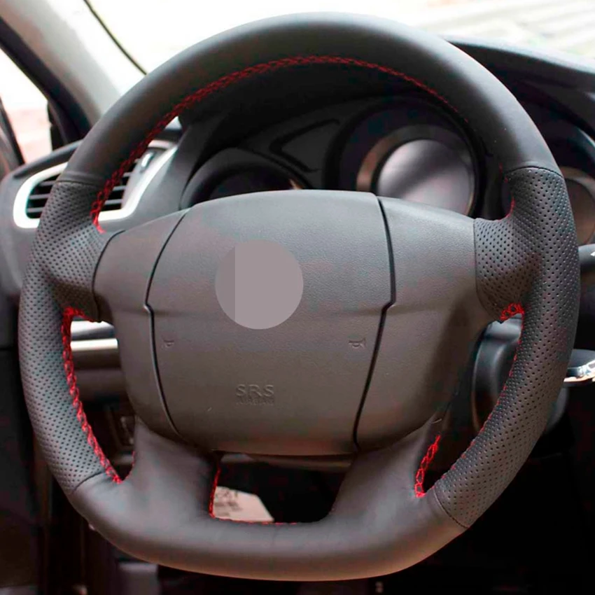 Черная искусственная кожа Мужская прошитая вручную Чехлы рулевого колеса
