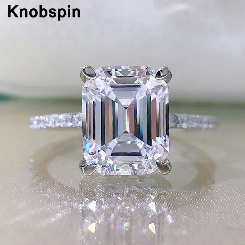 

Knobspin Luxury 100% 925 Sterling Silver Rectangular 8*10mm High Carbon Diamond 6 Carats Rings For Women Engagement Fine Jewelry