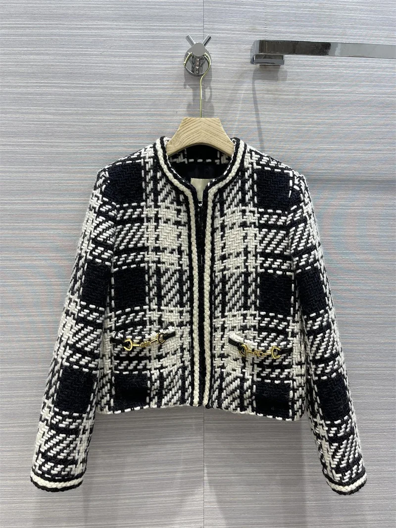 

Women New Jackets 2021 Autumn Winter Fashion Plaid Short Wool Jacket Coats