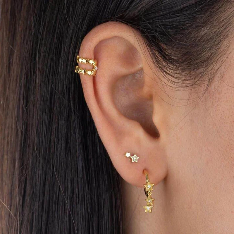 Новые модные трендовые крошечные серьги капельки со звездами золотого и