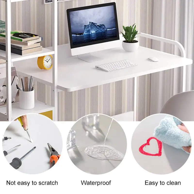 

Upgraded Computer Laptop Desk Modern Style Computer Desk with 4 Tiers Bookshelf for Home Office Studying Living Room