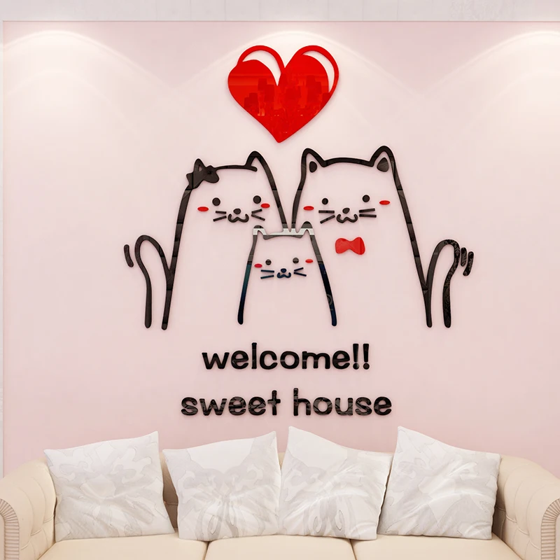 Милый дом стикер на стену с кошкой 3D Гостиная диван фон стены украшения акриловая