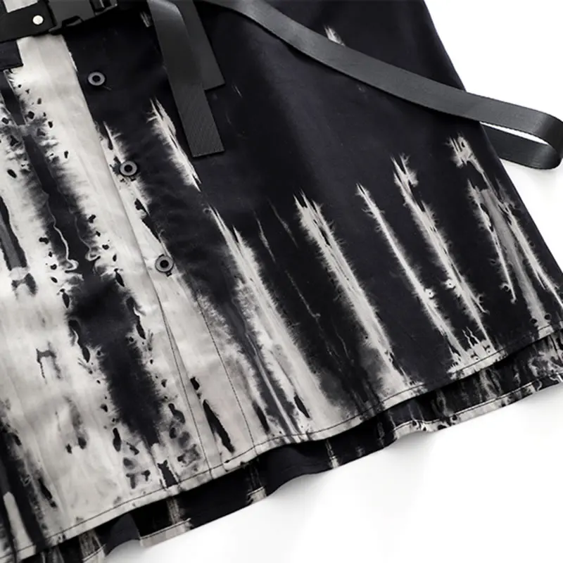 

XITAO Tie Dye Patchwork Belt Casual Shirt Women Trendy Fashion New Style Turn Down Collar Long Sleeve Personality Loose ZY5286