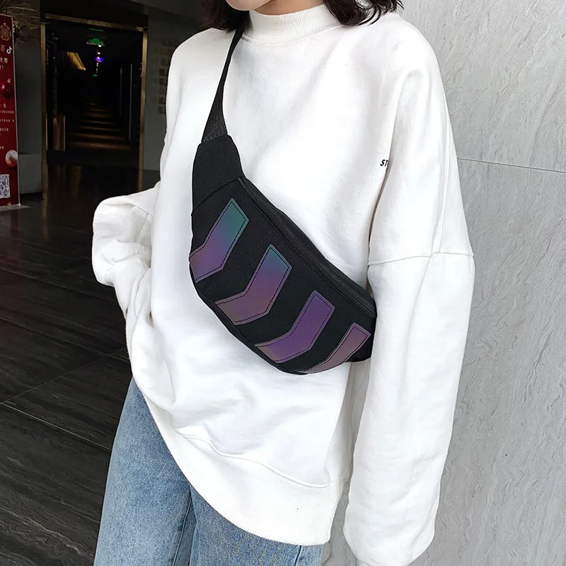 

Weysfor Chest Bag Men Women Waist Bag Canvas Fanny Pack Street Reflective Crossbody Bag Casual Travel Bags Hip Hop Shoulder Pack