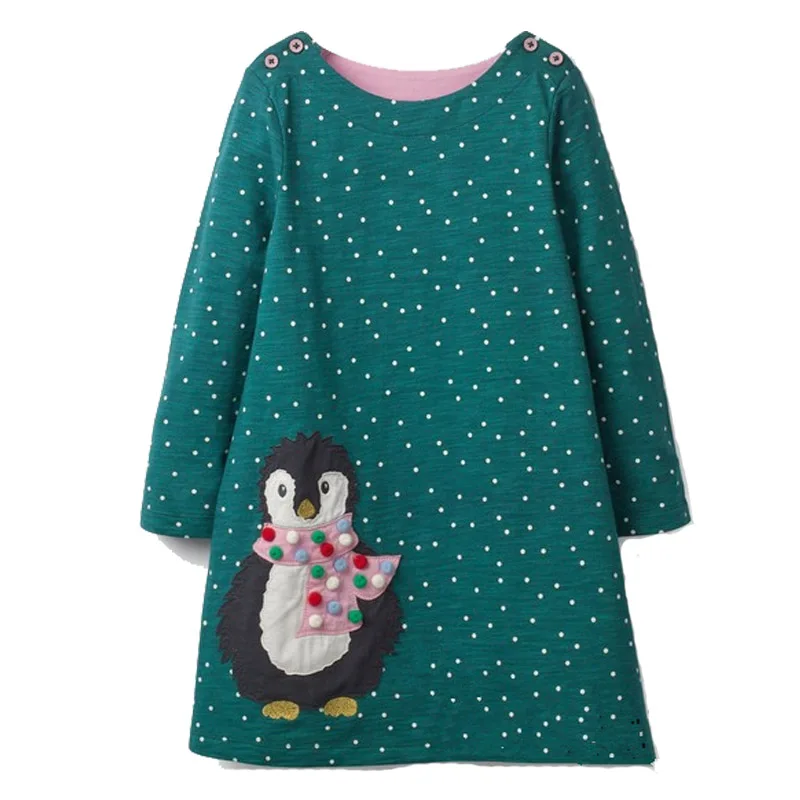 Long Sleeve Baby Girl Dress with Animal Applique Cotton Tunic Toddler Clothing Kids Dresses for Girls Clothes Princess | Детская одежда
