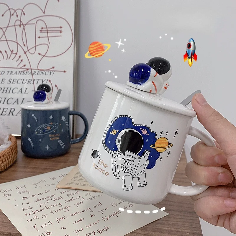 

Creative Water Cup Ceramic Cup Female Cute Mug with Lid Spoon Couple Household High Value Milk Coffee Cup Cartoon