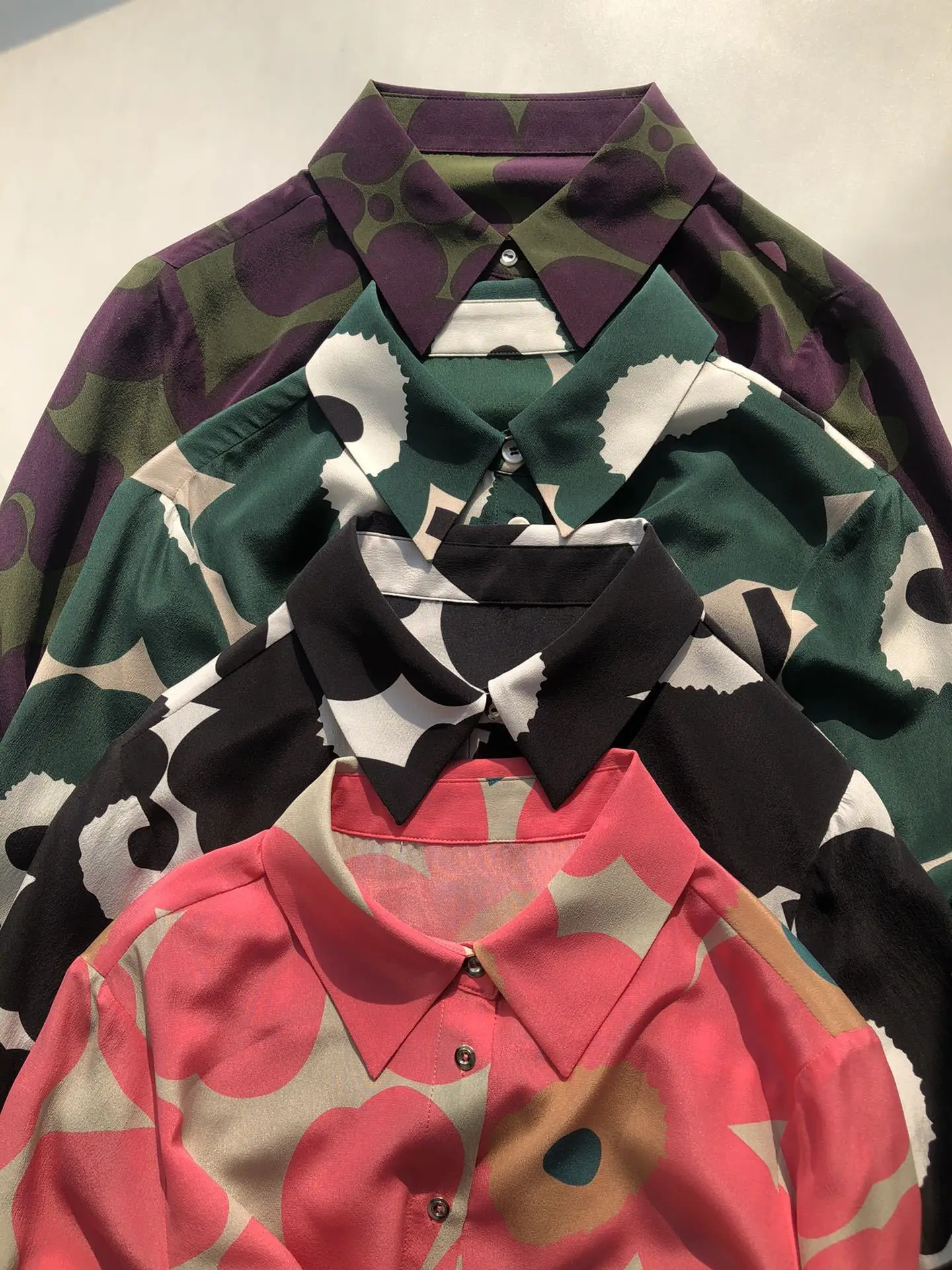 

100% Silk Sunflower printted Women's shirt ladies simple elegant long-sleeved blouses female tops clothes wild stylish