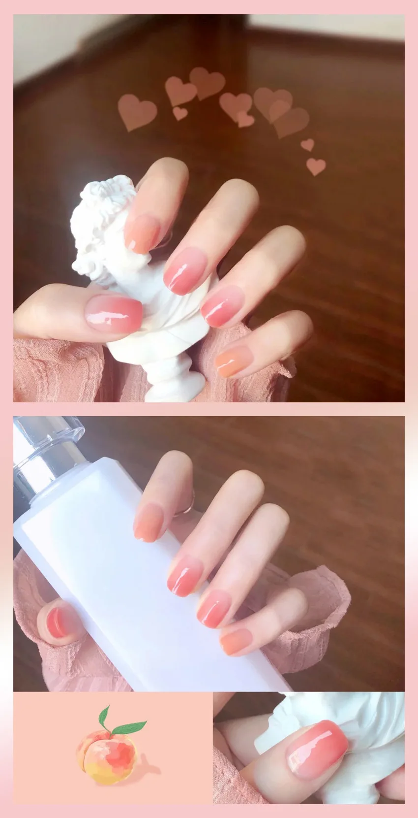 

Fashion Short Peach Pink Gradient Fake Nail Stickers DIY Nail Salon Professional Tools Supplies Accessories Fake Nails