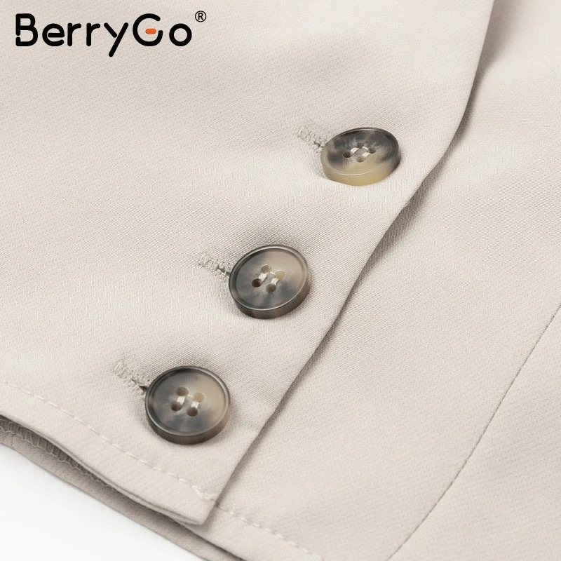 BerryGo Elegant v neck blouse shirt women Long sleeve buttons female short tops shirts Casual streetwear autumn ladies blouses | Женская