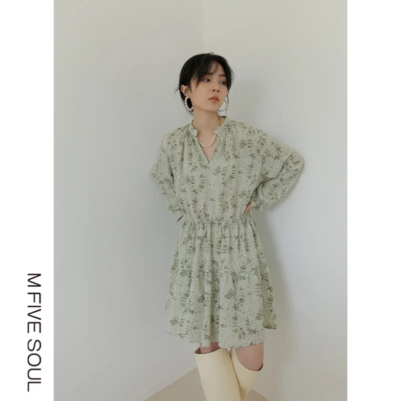 

M. Five2021 Весна Европейский станция из шифона с цветочным узором Французский кружевное платье